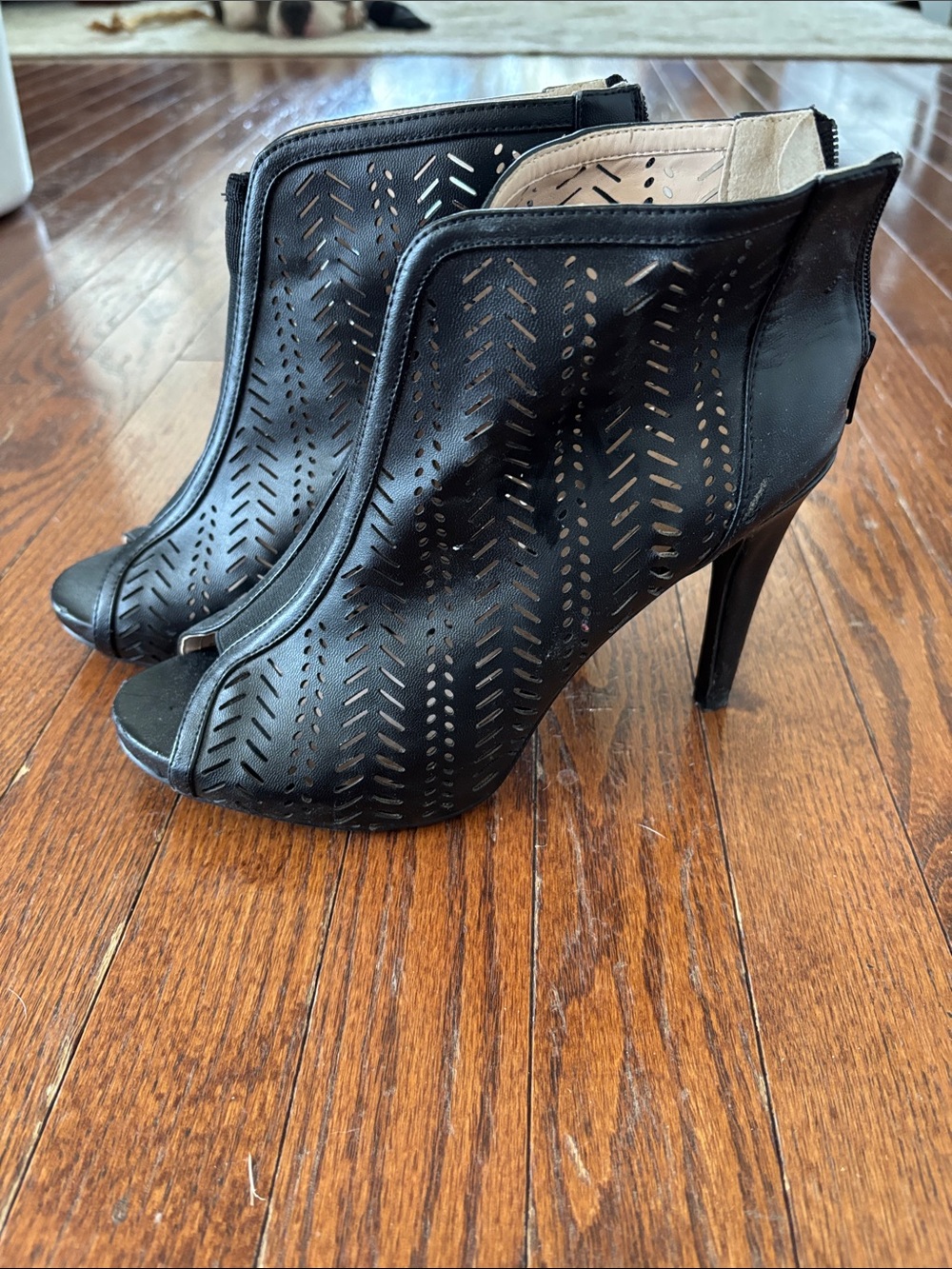 Women's Black Perforated Peep-Toe Stiletto Ankle Boots